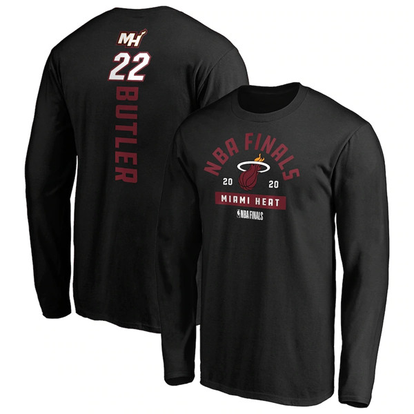 Men's Miami Heat #22 Jimmy Butler 2020 Black Finals Bound Name & Number Long Sleeve NBA T-Shirt
